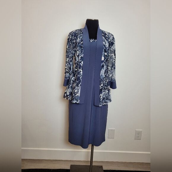 NEW R&M Richards Two Piece Formal Dress Set Sheer Periwinkle Blue Floral Size 6 - Picture 3 of 16